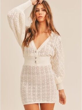 MABLE Open-Knit Cream Sweater dress medium large beach swim cover up